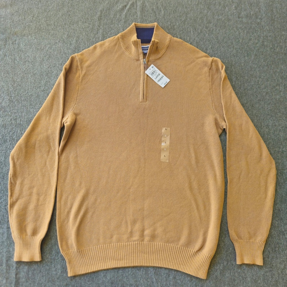 New! Club‎ Room Mens Sz Large 1/4 Zip Sweater Brown Cotton Knit Prep Nautical